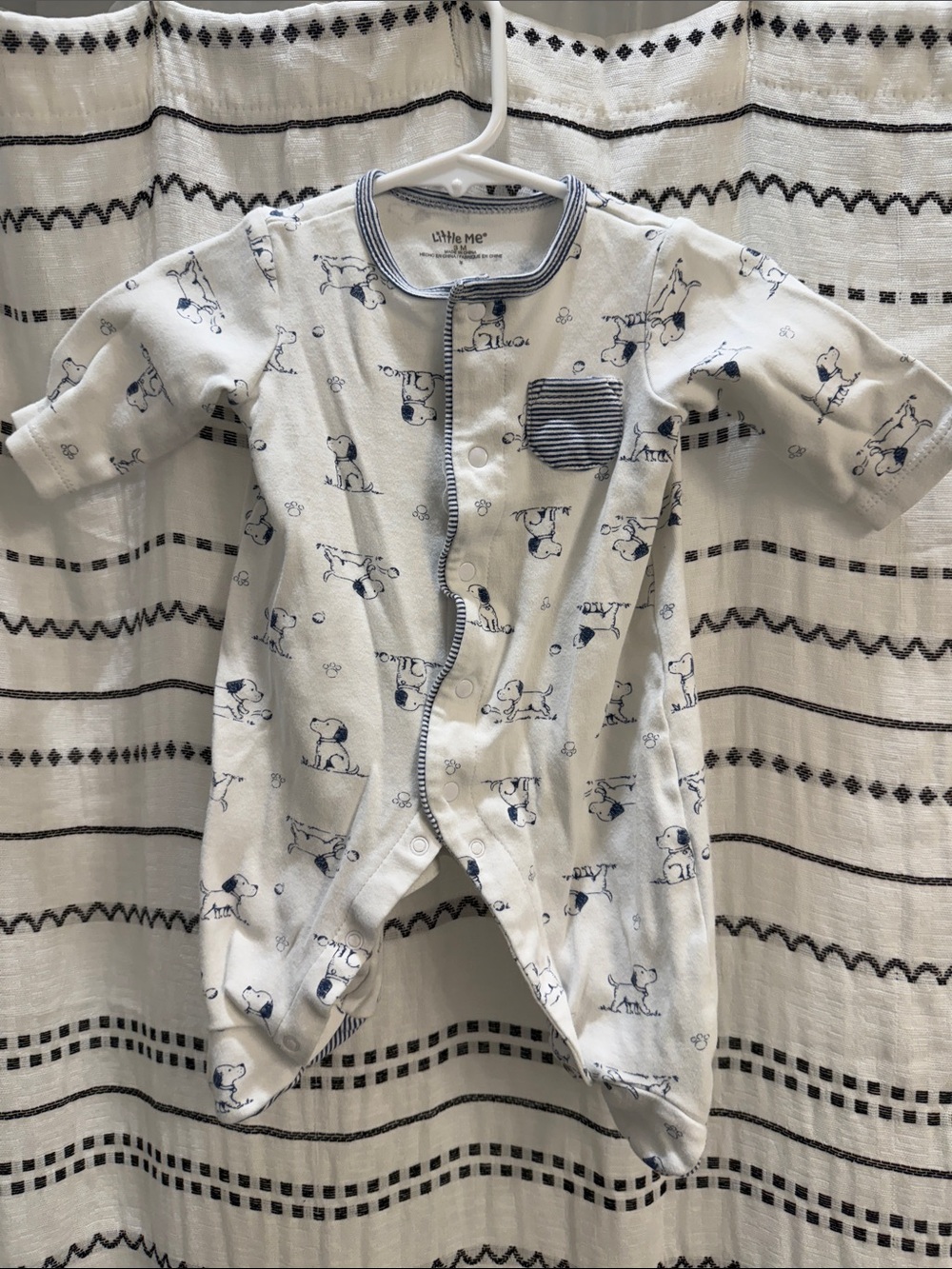 Little Me White and Navy Puppy Print Footed Sleeper